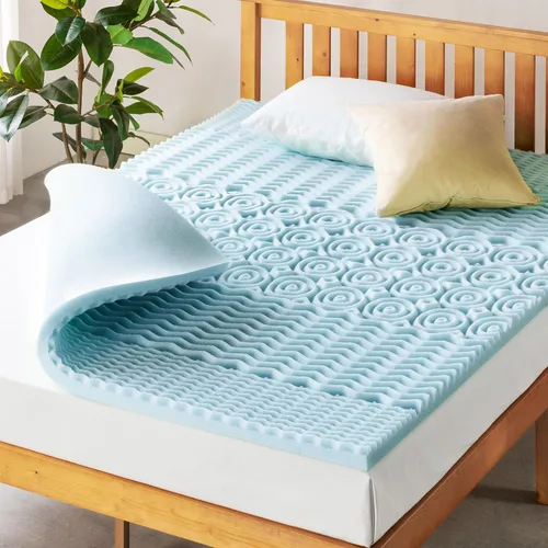 Miniatura 11 de Mellow Cubrecolchón de espuma viscoelástica de 4 pulgadas y 5 zonas, infusión de gel refrescante, esenciales para el dormitorio, color azul completo