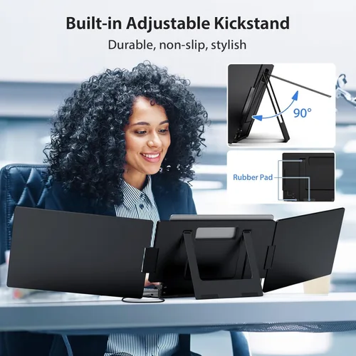 Miniatura 7 de KYY - Monitor portátil triple para portátil, extensor de pantalla USB-C FHD 1080P de 14'', pantalla IPS de computadora, pantalla triple, monitor