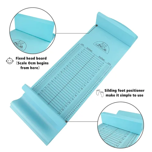 Miniatura 3 de Medarchitect Tapete de medición de altura para bebés, regla de infantómetro, tabla de altura de crecimiento para recién nacidos, niños pequeños, Azul
