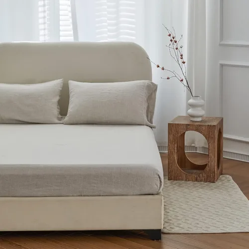 Miniatura 6 de Simple&Opulence Sábana bajera ajustable 100% lino tamaño matrimonial (1 pieza), funda de colchón de 14 pulgadas de profundidad de lino francés