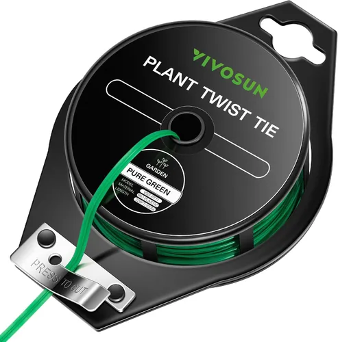 Miniatura 10 de VIVOSUN Bridas giratorias, lazos verdes para plantas recubiertos de polietileno de 164 pies con cortador, lazos para tomates reutilizables