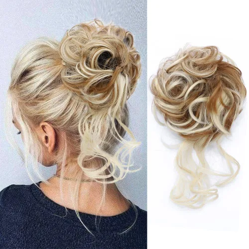 Miniatura 19 de KETHBE Moño desordenado, extensión de moños de pelo despeinado, banda elástica para el cabello, moño rizado para mujeres (negro)