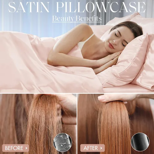 Miniatura 3 de Madison Park Essentials Juego de 2 fundas de almohada de satén para cabello y piel, lujosamente suave, sedosa con brillo natural, fresca al tacto