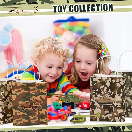 Miniatura 6 de Tallew Paquete de 24 bolsas de regalo de camuflaje para fiesta de cumpleaños, bolsas de regalo temáticas de camuflaje para niños y niñas, baby