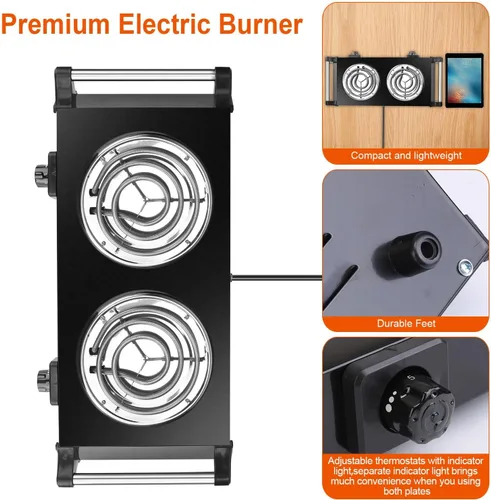 Miniatura 9 de TeqHome Placa caliente, estufa eléctrica portátil de 2000 W para cocinar con asas que se mantienen frescas y 5 niveles de temperatura ajustable