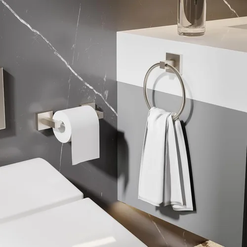 Miniatura 3 de Ruacq Soporte de papel higiénico de níquel cepillado, anillo de toalla, accesorios de baño, juego de accesorios de baño de doble poste giratorio