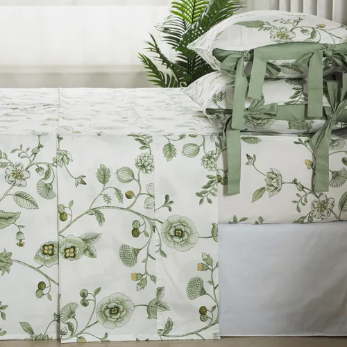 Miniatura 89 de FADFAY Juego de sábanas tamaño King, 100% algodón, elegante ropa de cama de granja con hojas verdes menta y flores blancas, sábana suave