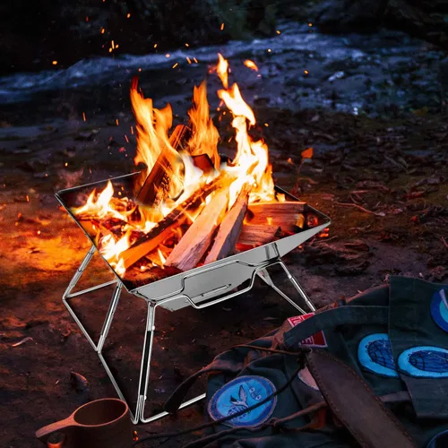 Miniatura 7 de Odoland Parrilla plegable para fogata, parrilla de acero inoxidable 304, parrilla de camping portátil con patas para pícnics, mochileros, al aire