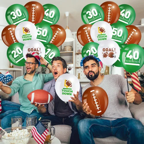 Miniatura 5 de Censen 45 globos de fútbol de 12 pulgadas, globos deportivos de látex para fiestas de fútbol, globos de retocar blanco, verde, marrón