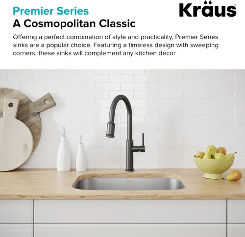 Miniatura 3 de Kraus Premier KBU17 Fregadero de cocina de acero inoxidable de calibre 18, de un tazón, de montaje por debajo para barra de cocina, 35.56 cm