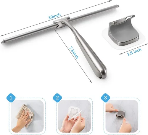 Miniatura 7 de Escobilla de ducha para puerta de vidrio, baño, ventanas, espejo de cocina y vidrio de coche, más práctico, mango duradero de 10 pulgadas