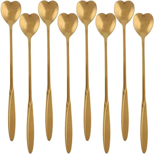 Miniatura 3 de Cucharas de acero inoxidable 304 para café, té, postre, bebida, mezcla, batido, vajilla, paquete de 8 (8 piezas en forma de corazón dorado)