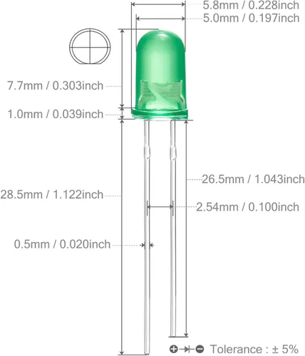 Miniatura 3 de Chanzon 100 unids 0.197 in parpadeante verde LED diodo luces 1.5Hz intermitente (lente difusa redonda DC 3V 20mA) iluminación brillante bombillas G)