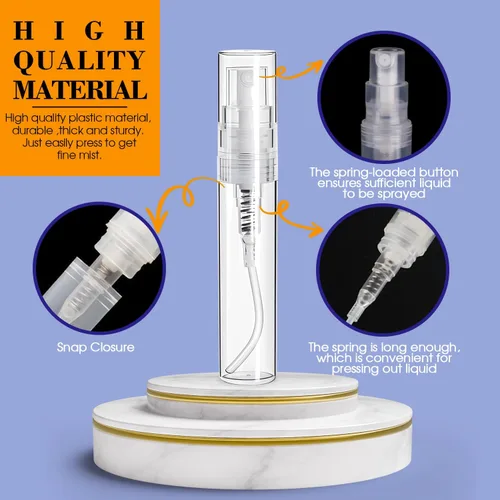 Miniatura 5 de 60 mini botellas de 0.2 fl oz, botella de spray portátil de plástico transparente, atomizador de perfume recargable de niebla fina vacía
