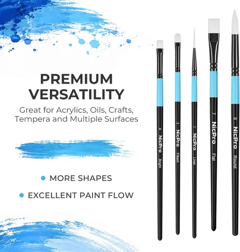 Miniatura 6 de Nicpro 12PCS Artist Paint Brush Set, Firm Synthetic Bristle Paint Brushes for Acrylic Painting & Oil, Flat Round Filbert Angle Bright Liner Brushes