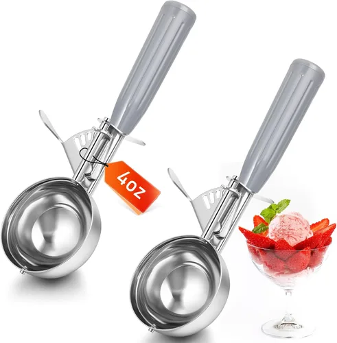 Miniatura 26 de Reallnaive 2 Cucharas para Galletas con Liberación, Cuchara para Helado con Liberación por Gatillo, Cuchara de Porción de Acero Inoxidable