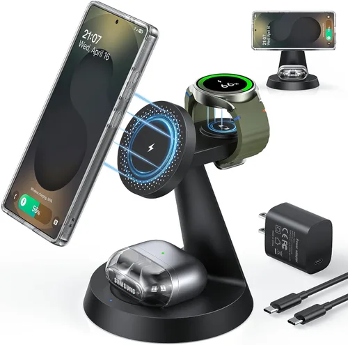Cargador inalámbrico magnético para Samsung, estación de carga 3 en 1 compatible con cargador MagSafe Samsung para Galaxy S25 Ultra S24 Z