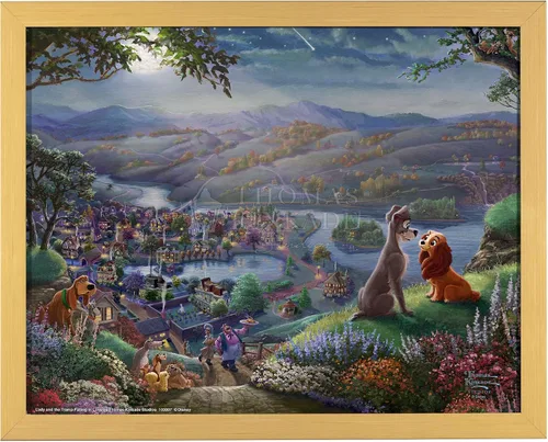 Miniatura 7 de Thomas Kinkade Studios Lady and the Tramp Falling In Love - Marco negro satinado (11 x 14 pulgadas)