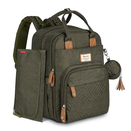Miniatura 14 de RUVALINO Pañalera tipo mochila, mochila multifuncional para viajes, bolsas para cambiar al bebé de maternidad, gran capacidad, impermeable, azul