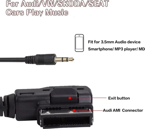 Miniatura 6 de Cable auxiliar AMI MDI MMI de 6.6 pies, adaptador de interfaz de música de audio Jack de 0.138 in, cable MP3 auxiliar para Audi