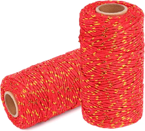 Miniatura 8 de Cuerda de algodón para panaderos: 2 rollos de cordel para envolver regalos de manualidades, hilo de oro de 656 pies, hilo blanco para cocina 24