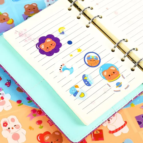 Miniatura 7 de Lindo juego de calcomanías – 100 hojas de calcomanías decorativas de animales Kawaii para álbum de recortes para planificador de diario de viñetas