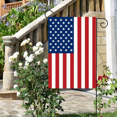 Miniatura 6 de Paquete de 2 banderas de jardín con bandera estadounidense, bandera patriótica de doble cara de 12 x 18 pulgadas, color vibrante, Día de los Caídos