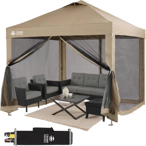 Miniatura 15 de CROWN SHADES Gazebo - Toldo desplegable de 10 x 10 pies con mosquitera, tienda de campaña con 4 cuerdas, 8 estacas, 4 bolsas de arena y bolsa de Café