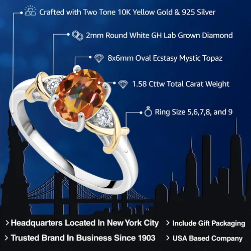 Miniatura 13 de Anillo de compromiso de oro amarillo de 10 quilates y plata 925 con piedra natal y diamantes cultivados en laboratorio para mujer, ovalado de 0.315