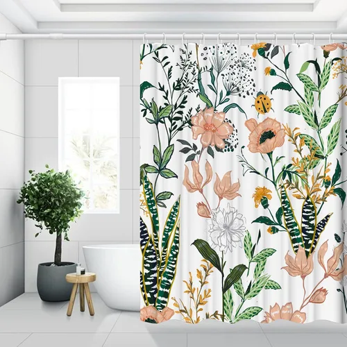 Miniatura 2 de Cortina de ducha verde floral (72 x 72 pulgadas), cortinas de ducha con hojas tropicales de flores, juego de cortina de ducha de tela de poliéster