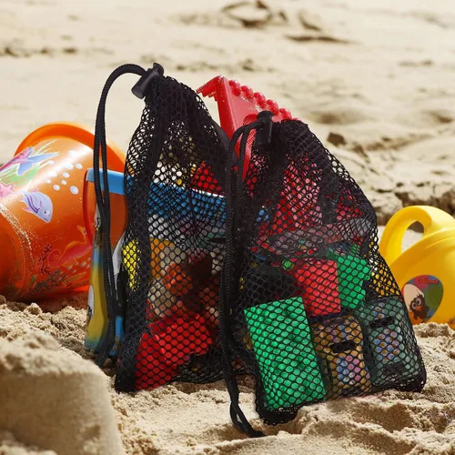 Miniatura 8 de 8 bolsas de malla negra con cordón y clips, pequeñas bolsas de malla de almacenamiento de nailon, bolsa para lavavajillas, bolsa de red para joyas