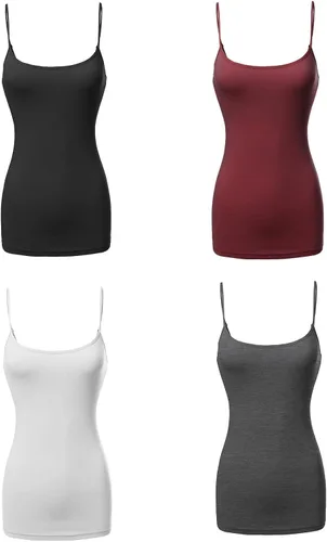 Miniatura 3 de Made by Emma Camiseta sin mangas básica de longitud larga ajustable con tirantes delgados para mujer paquete de 4