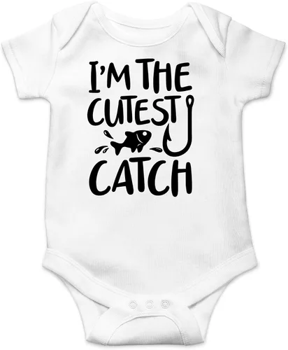Miniatura 9 de CBTwear Traje de bebé con texto en inglés «I'm the Cutest Catch», adorable mameluco para niño y niña, divertido y lindo traje infantil