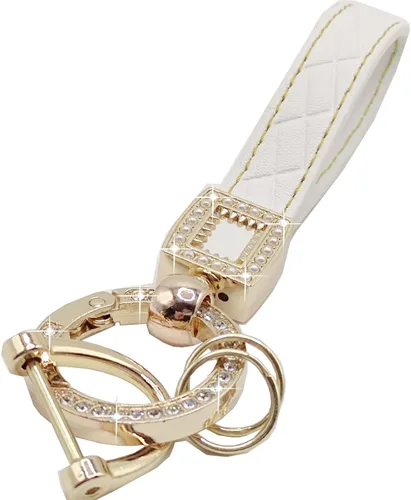 Miniatura 10 de Llavero de cuero de microfibra, llaveros de diamantes brillantes para mujer, soporte para llavero de automóvil con rotación de 360 grados