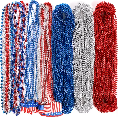 Miniatura 13 de 36 collares del 4/4 de julio: accesorios patrióticos a granel para fiestas del Día de los Caídos, decoraciones de decoración, sombreros de estrella