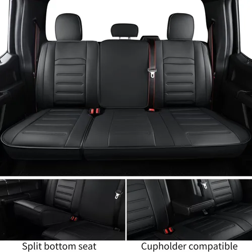 Miniatura 7 de LUCKYMAN CLUB Fundas de asiento de piel sintética para F150, compatibles con F150 SuperCrew 2015-2024, y F250 F350 F450 Super Duty Crew Cab Negro