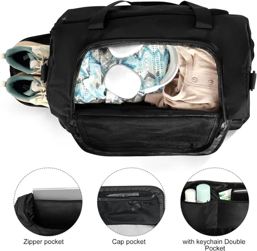 Miniatura 5 de Bolsa de gimnasio para hombres y mujeres con compartimento para zapatos y bolsillo húmedo, bolsa de gimnasio deportiva resistente al agua, bolsa