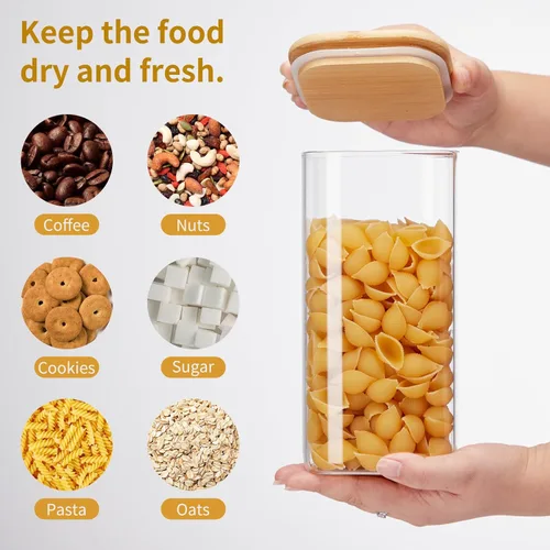 Miniatura 8 de Tarros de almacenamiento de vidrio cuadrados con tapas[Juego de 5], perfectos para pasta, galletas, nueces, café, cereal, harina, organice su cocina