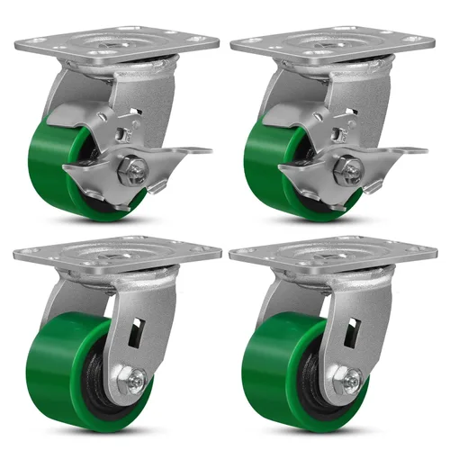 Miniatura 33 de Ruedas giratorias, ruedas industriales de 4 pulgadas resistentes, poliuretano en rueda de acero, ruedas giratorias de placa superior