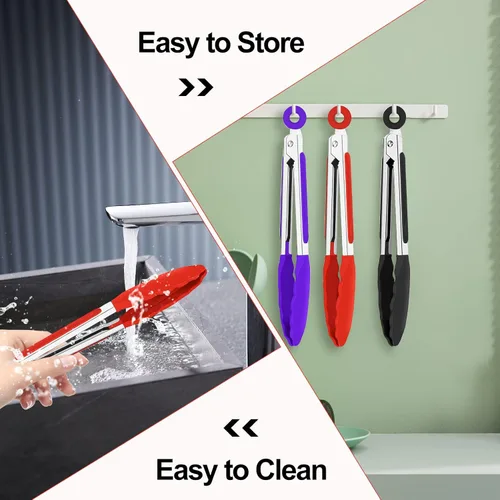 Miniatura 5 de Paquete de 7 pinzas de cocina, pinzas pequeñas de silicona de 7 pulgadas con asas de silicona de acero inoxidable y puntas de nailon, pinzas