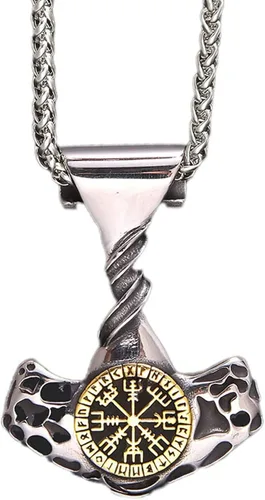 Viking Thors Hammer Necklace for Men Norse Mjolnir Pendant Vintage Rune Amulet Protection Jewelry Gift with Stainless Steel Chain