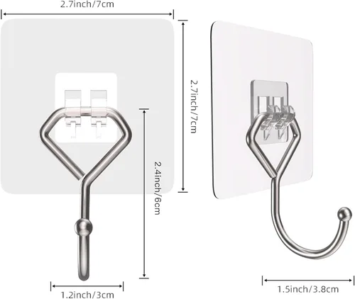 Miniatura 7 de Ganchos adhesivos grandes de 44 libras (máx.), ganchos de pared autoadhesivos transparentes y extraíbles, ganchos impermeables y resistentes al