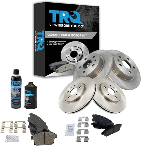 TRQ Kit de pastillas de freno delanteras y traseras y rotores Kit químico de freno, pastillas de freno Rotor de freno de cerámica sólido compatible