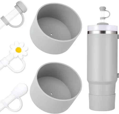 Miniatura 12 de Juego de funda para botas y pajilla, 2 fundas de silicona, 3 tapas de pajita, protector inferior para Stanley Cup H2.0 30 oz y 40 oz, coincidencia