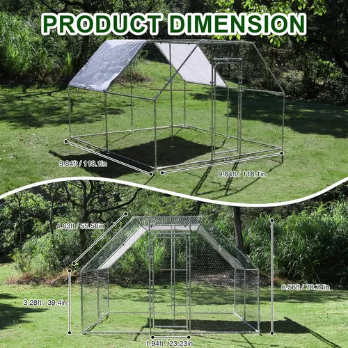 Miniatura 2 de Gallinero grande de metal con estructura para trepar, jaula de aves de corral para exteriores con parte superior plana y cubierta impermeable
