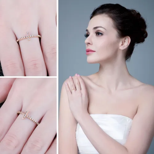 Miniatura 35 de JewelryPalace - Anillos de plata de ley 925 chapados en oro rosa, amarillo o blanco de 14 K para mujer, de compromiso, con circonia cúbica, de boda