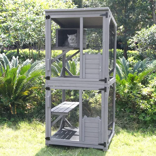Miniatura 8 de Ventana Catio Outdoor Cat Recinto Casa grande para gatos Walk In, Refugio para Gatitos, Con Caja de Descanso, Gris