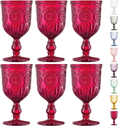Copas rojas, juego de 6 copas de vino de color rojo hechas a mano para los amantes de la cristalería roja, perfectas para el día de San Valentín o
