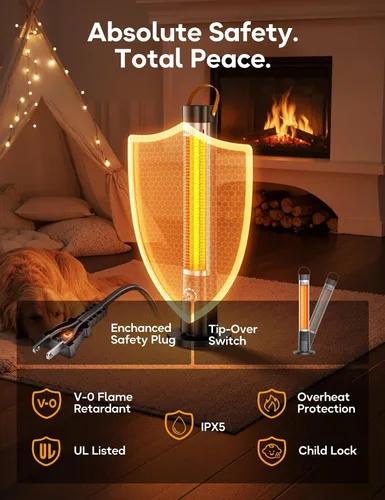 Miniatura 5 de Calentador de exterior para patio, calentadores eléctricos infrarrojos de 32 pulgadas para interiores con control remoto, 1500 W, oscilación de 60°
