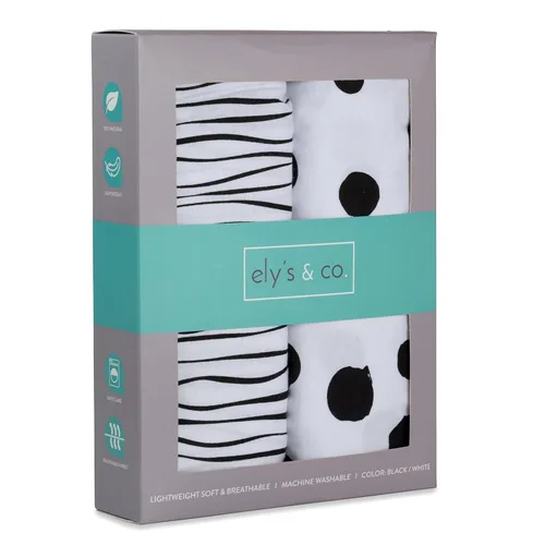 Miniatura 4 de Ely's & Co - Juego de fundas para cambiador, 2 unidades, 100% algodón de jersey, rayas y puntos abstractos en blanco y negro